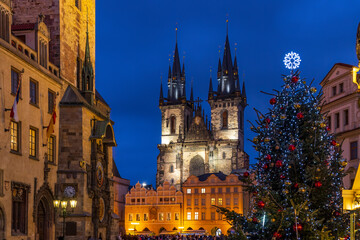 Old Town Square at Christmas time, Prague, Czech Republic - obrazy, fototapety, plakaty
