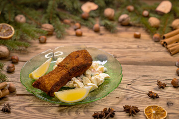 Christmas fried carp with potato salad