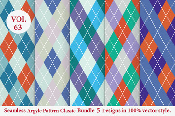 Argyle Pattern vector Bundle 5 designs Vol.63, classic Fabric texture background