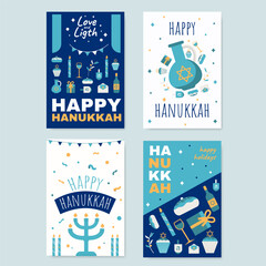 Blue hand drawn Hanukkah greeting card