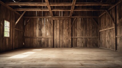 Barn with wooden walls and floor. - obrazy, fototapety, plakaty