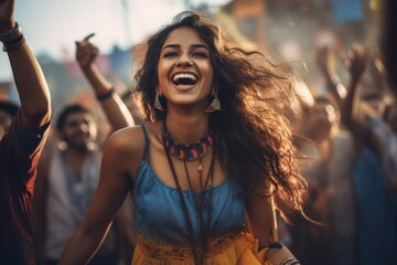 young woman happy expression in a party enjoying . 
