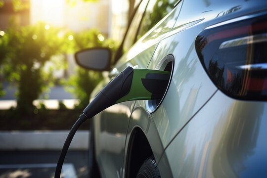 AI generated image of electric car charging from power station