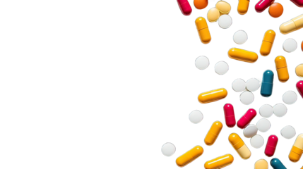 A lot of pills on transparent background. Science and health concept.