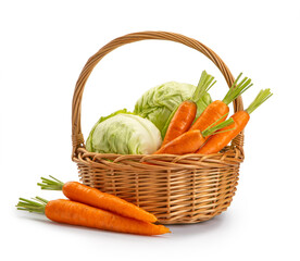 Fresh vegetables. cabbage and carrots isolated on white background