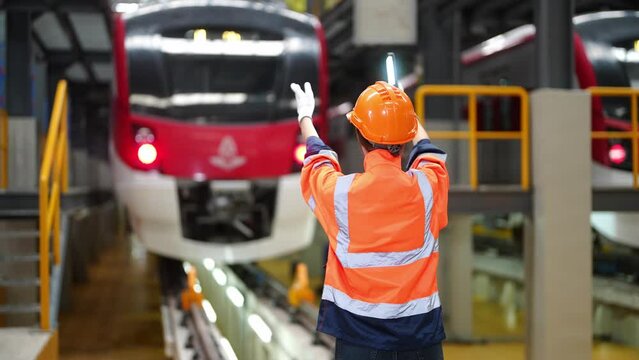  The Red Line train stops at a maintenance facility at Bang Sue Central Station, Bangkok, Thailand