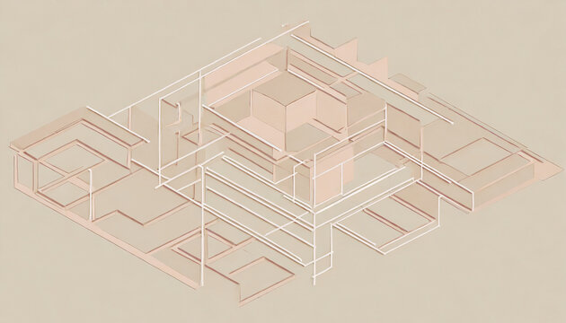 illustrazione sfondo con elementi geometrici astratti, strutture ed interconnessioni tridimensionali