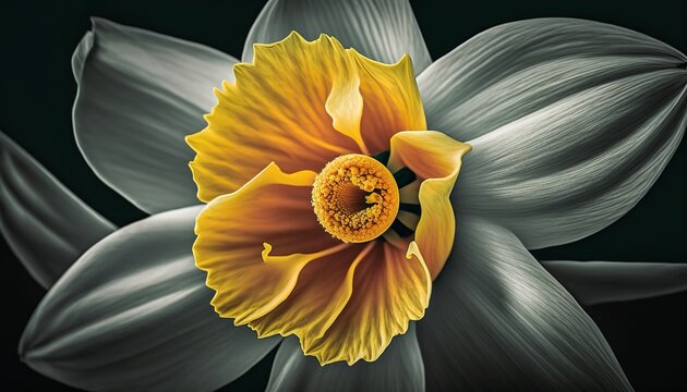 yellow bud white petal close-up of daffodil design illustration black background