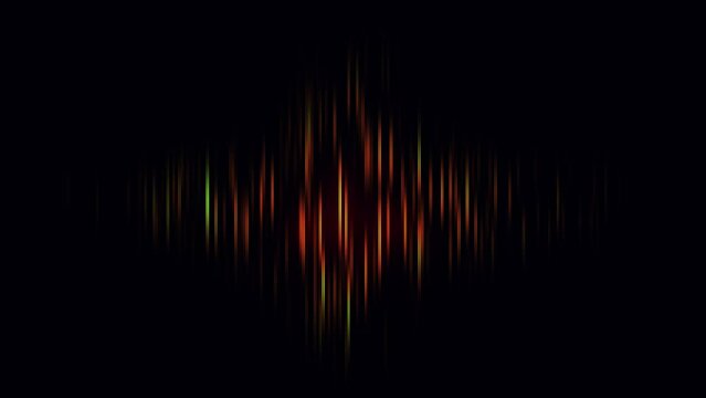 Bright glowing equalizer animation. Visualization of recording and playback of sound, voice, music. 4K audio waveform background in purple colors. Technological backdrop.