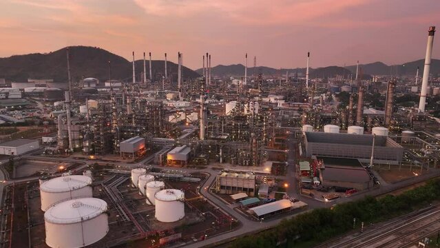 Oil Refinery pant. Gas Petrochemical Chemical Equipment Prodiction import export Concept, Crude Oil Refinery Plant Steel Pump Pipe line and Chimney and Cooling tower, Chemical Petrochemical plant, ind