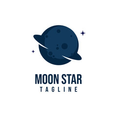 Blue moon and stars logo design template