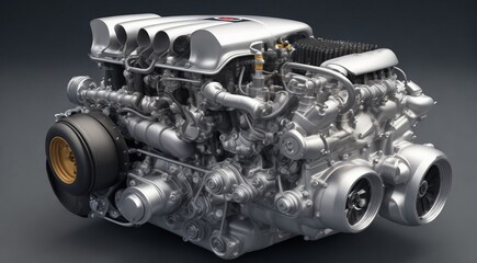 Fototapeta premium close-up of a engine of a car, car engine, engine background, car engine wallpaper, close-up of engine