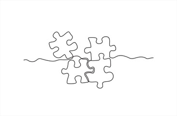 Continuous single line drawing of four puzzle pieces. Problem solving and solution business metaphor. One line drawing of puzzle piece for idea, business, thinking process, creativity. Editable stroke