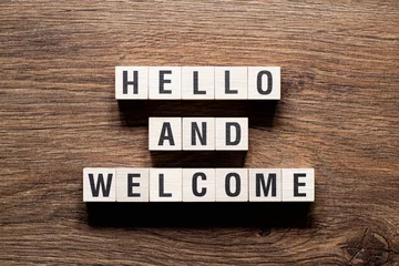 Fotobehang Hello and welcome - word concept on building blocks, text © SergioVas