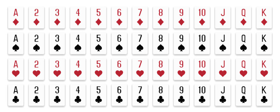 Poker cards full deck. Playing cards. Vector illustrator.