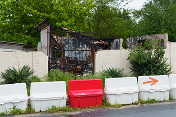 View of an abandoned building after a fire.