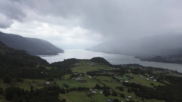 view of fjord and forests in the south of chile