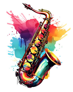Watercolor saxophone illustration colorful vector white background