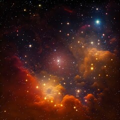 repeating pattern of orange red and yellow stars scattered dots like looking up at the night sky into deep space clouds of gas and dust 