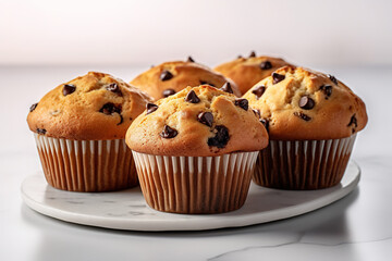 muffins with a mug of tea on a light background