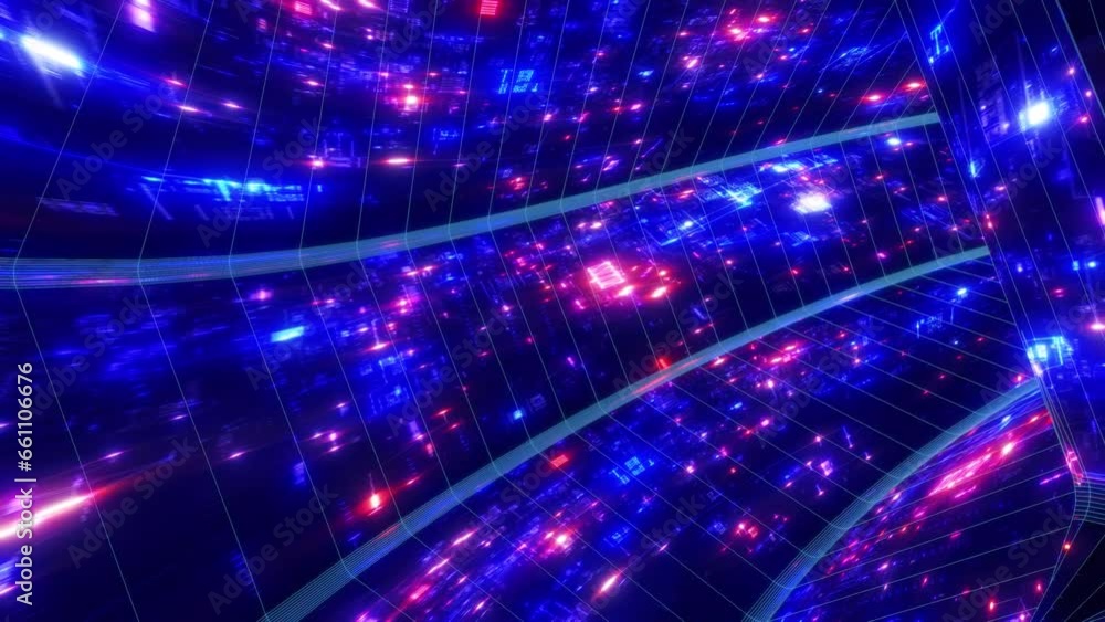 Wall mural motion into digital technologic tunnels. 3d animation