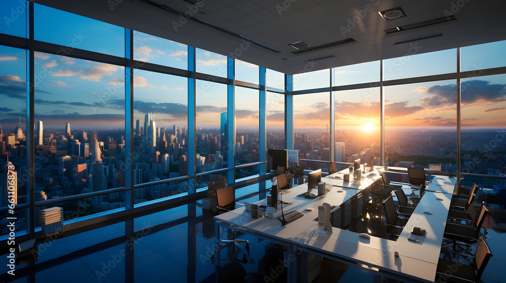 Wall mural view inside office in skyscraper