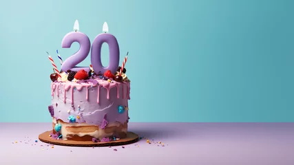 Fotobehang 20th year birthday cake on isolated colorful pastel background © FP Creative Stock