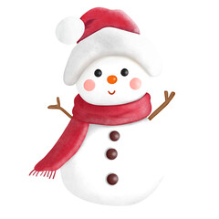 Snowman with red scarf isolated on transparent background