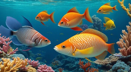Fototapeta na wymiar fish in the sea, close-up of tropical fish in the sea, underwater life, fish in undersea, colored fishes in the sea, fish in underwater