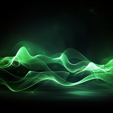 Abstract green neon smokey waves nad curves background