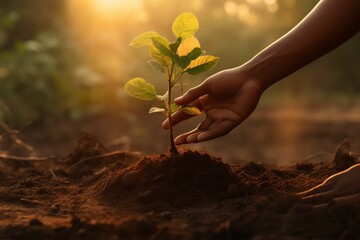 New life begins with human hand planting seed generated by AI