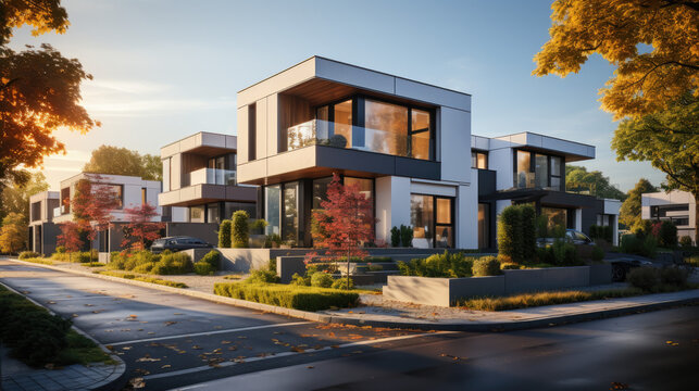 Innovative modular townhouses redefine the landscape of minimalist residential exteriors.