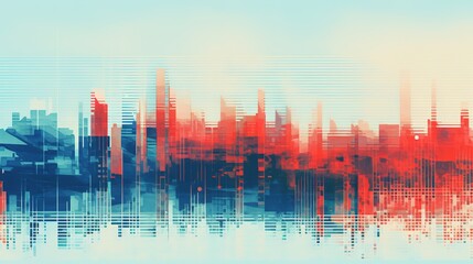 Fototapeta premium Generative AI, Poster with cityscape in risograph and glitch style, vivid colors