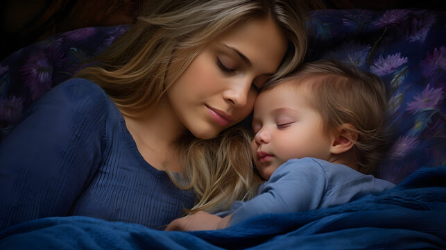 une m&egrave;re et son enfant en train de dormir l'un contre l'autre