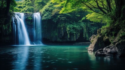 Fototapeta na wymiar Waterfall in autumn forest background, Generative AI