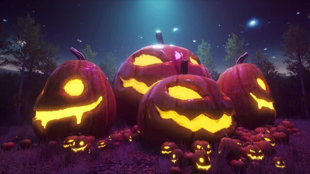 Scary Halloween Pumpkin - Moonlight night loop animation