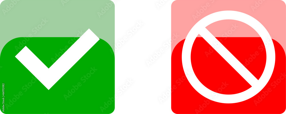 Poster green and red yes and no or right and wrong or approved and declined soft square icon set with 3d st