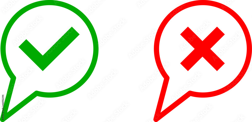 Poster yes no green and red speech bubble cloud message symbol element icon set. vector image.