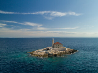 Fototapeta premium Croatia - Amazing aerial view of the lighthouse Mulo near Rogoznica