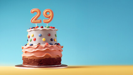 29th year birthday cake on isolated colorful pastel background - obrazy, fototapety, plakaty