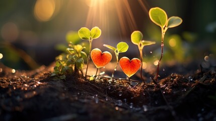 Heart-shaped sprout standing in sunlight.