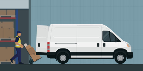 Man loading packages into the van © elenabsl