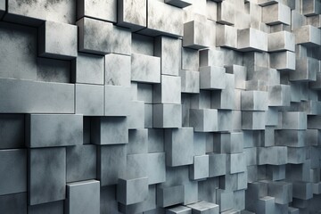Modern wall with polished, tiled background featuring concrete blocks. Rendered in 3D. Generative AI