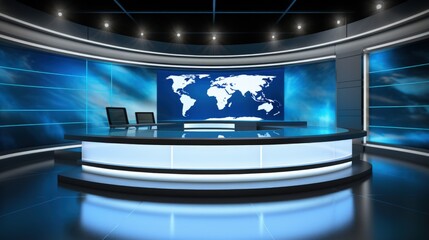 Tv studio. News studio. News studio. The perfect backdrop for any green screen or chroma key video or photo production. 3d render.