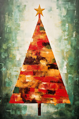Christmas Tree Wall Art Abstract Oil Painting Printable