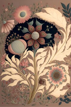 sharp image 2 illustration Pichwai paintings folk Indian floral art 2 pastel tones muted colours 2 