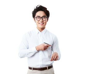 A happy young handsome professor focused on teaching,isolated on transparent background generative ai