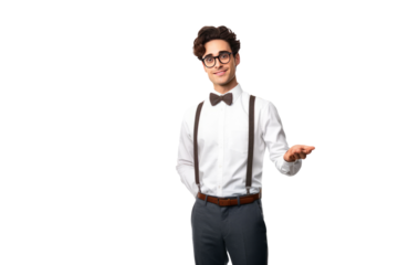 A happy young handsome professor focused on teaching,isolated on transparent background generative ai