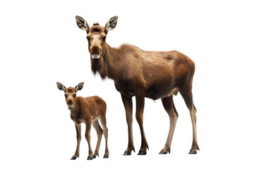 Moose Cow and Calf on isolated background