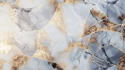 3D Rendered Silver in Gold Marble, Exhibiting an Exquisite Graphite Stone Pattern with Intricate Polygonal Line Cracks and Dynamic Cracking Effects, Ideal for High-End Interior Design, Architectural